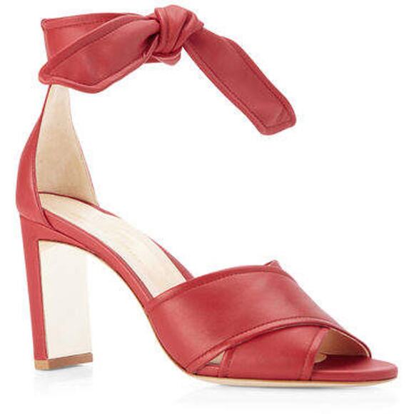 MARION PARKE Leather Ankle Tie Sandal Red Open Toe Blocked Heel Women's 38/US 8 - Picture 3 of 10